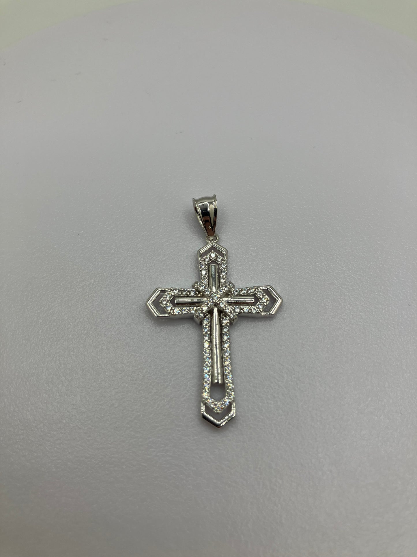 .925 Sterling Silver Cubic Zirconia Layered Cross Crucifix