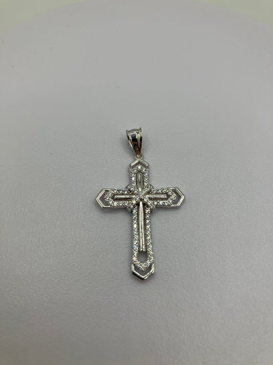 .925 Sterling Silver Cubic Zirconia Layered Cross Crucifix