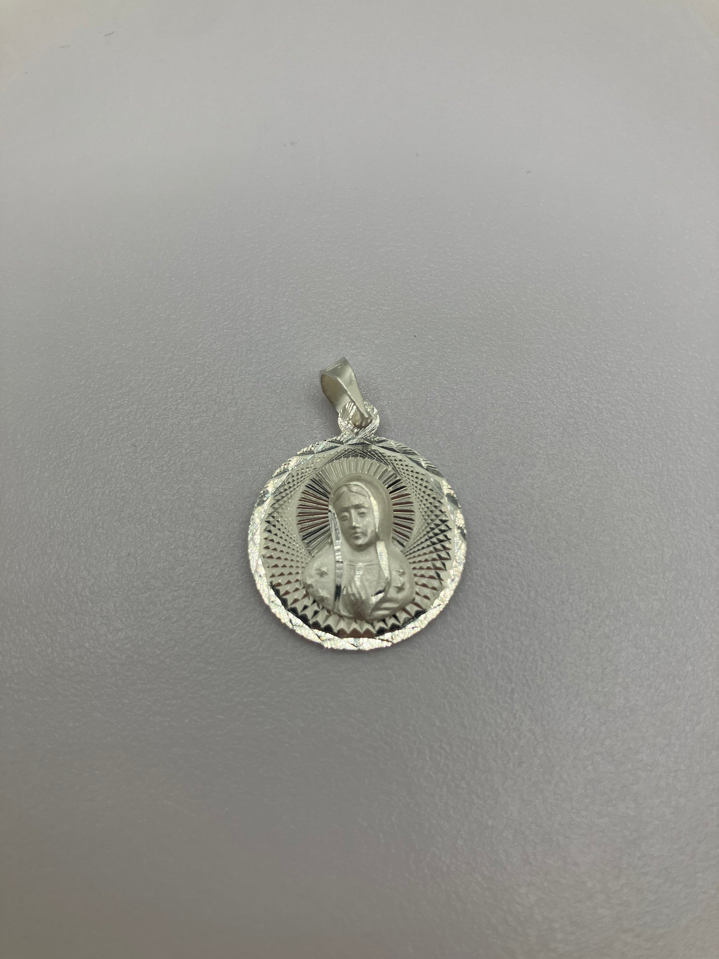 .925 Sterling Silver Diamond Cut Our Lady of Guadalupe Pendant