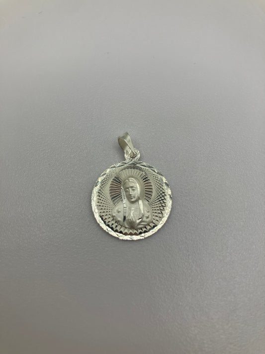 .925 Sterling Silver Diamond Cut Our Lady of Guadalupe Pendant