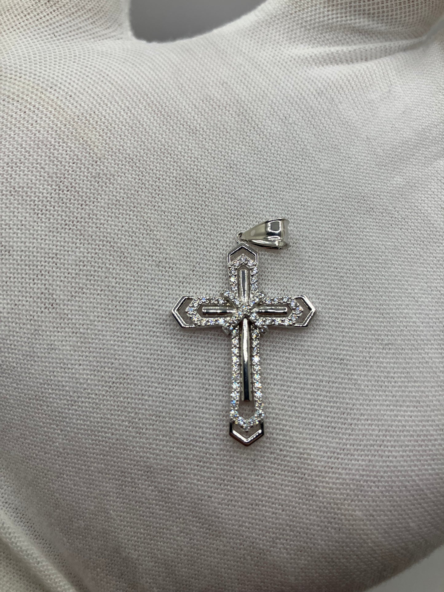 .925 Sterling Silver Cubic Zirconia Layered Cross Crucifix