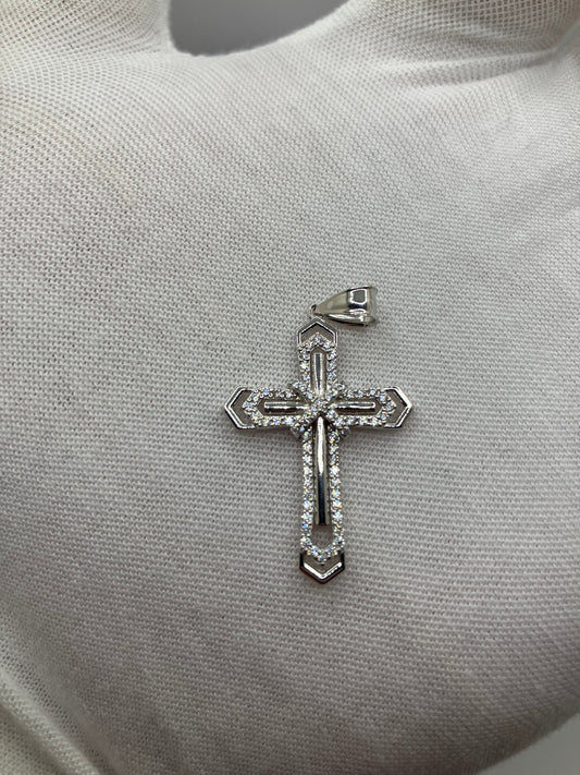 .925 Sterling Silver Cubic Zirconia Layered Cross Crucifix