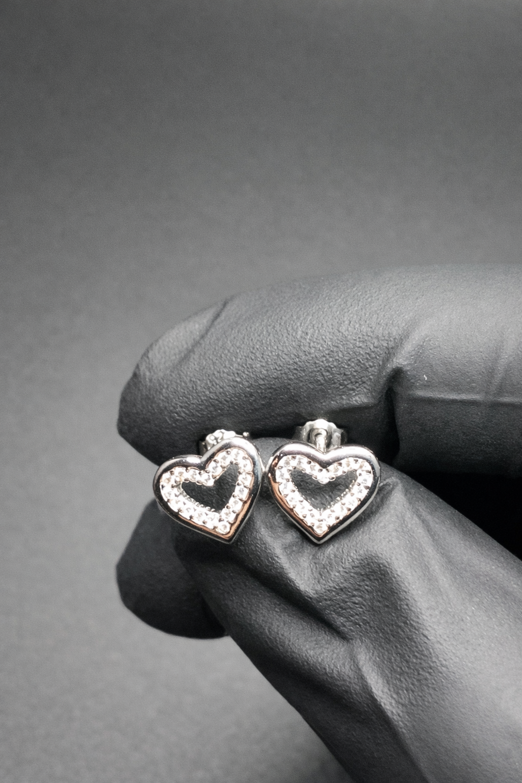 .925 Sterling Silver Open Heart Stud Earrings CZ Stone