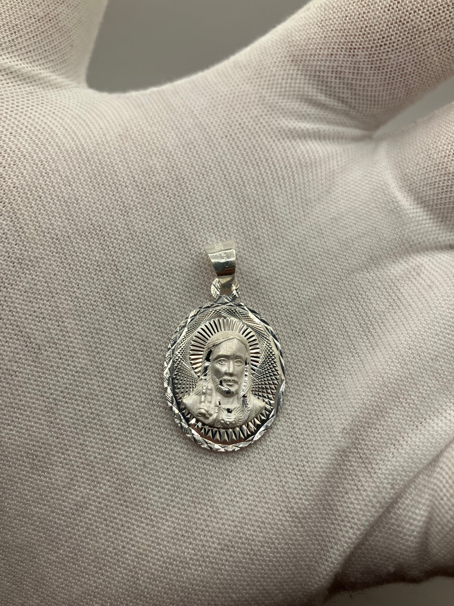 .925 Sterling Silver Jesus Medallion Diamond Cut