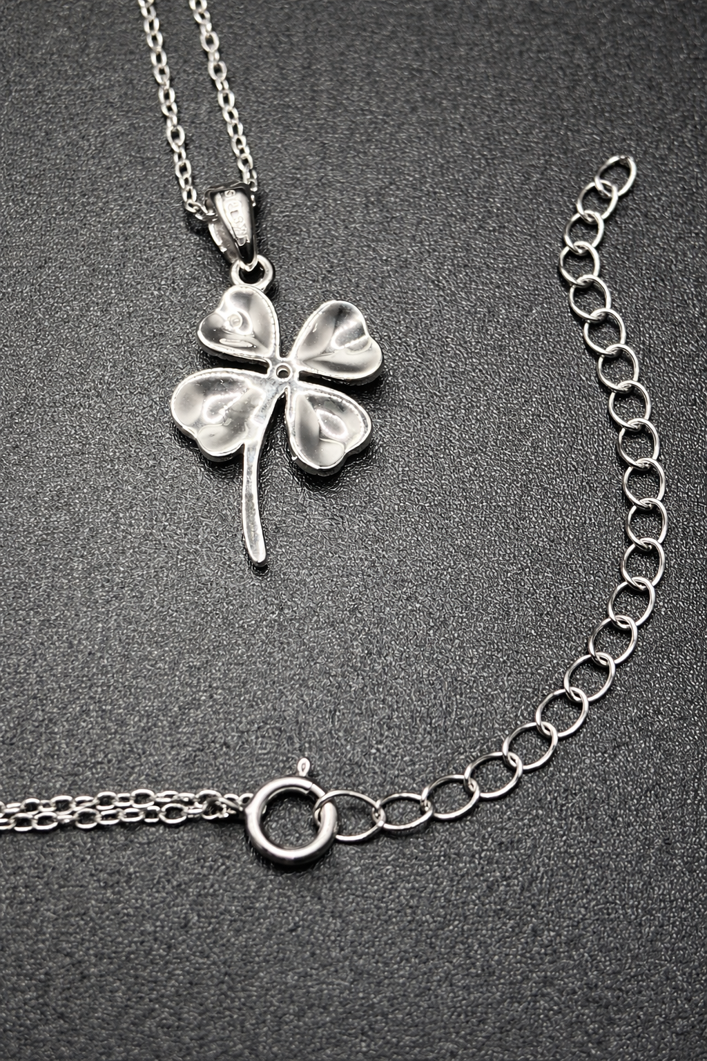 .925 Sterling Silver Lucky Clover Necklace CZ Stones Multicolor Rhodium Plated