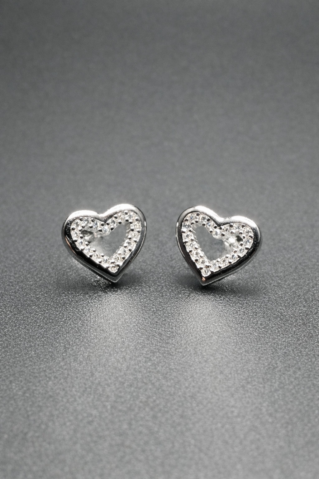 .925 Sterling Silver Open Heart Stud Earrings CZ Stone