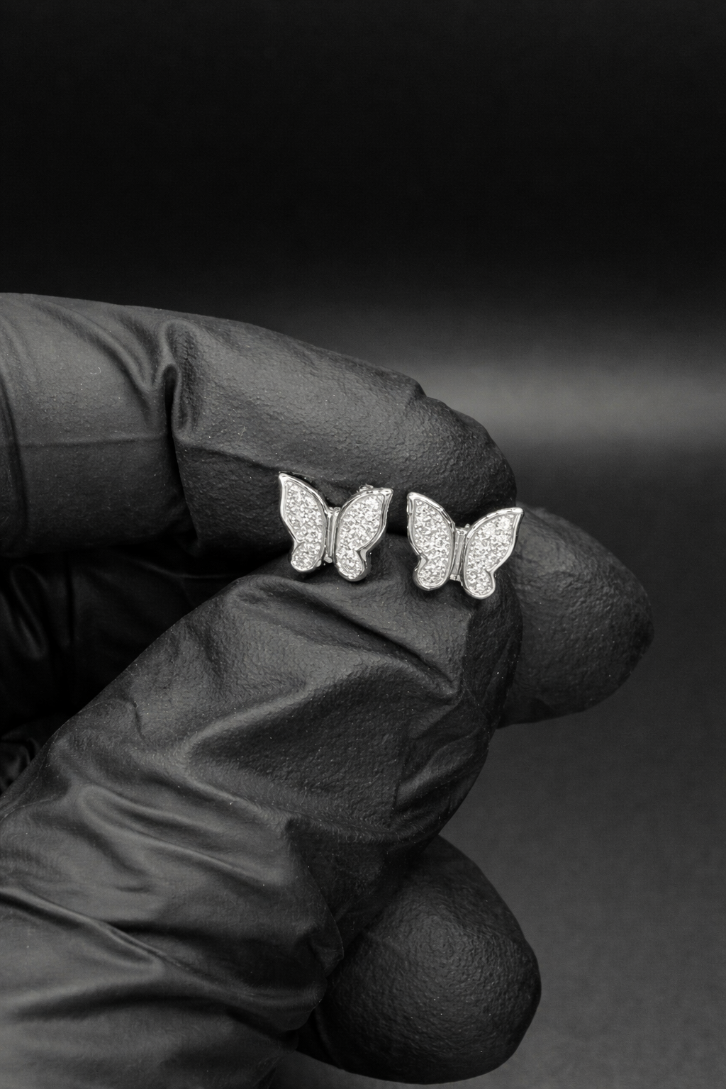 .925 Sterling Silver Rhodium Plated Butterfly CZ Stud Earrings