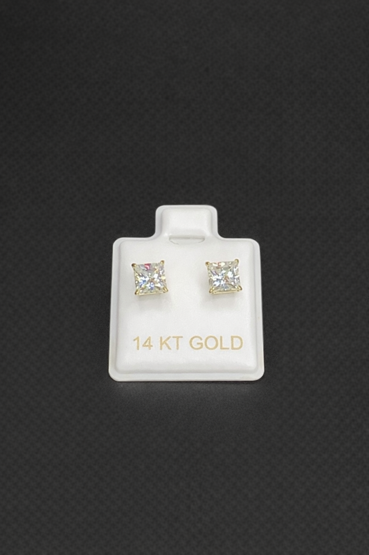 14K Yellow Gold Square Moissanite Stud Screw Back Earrings