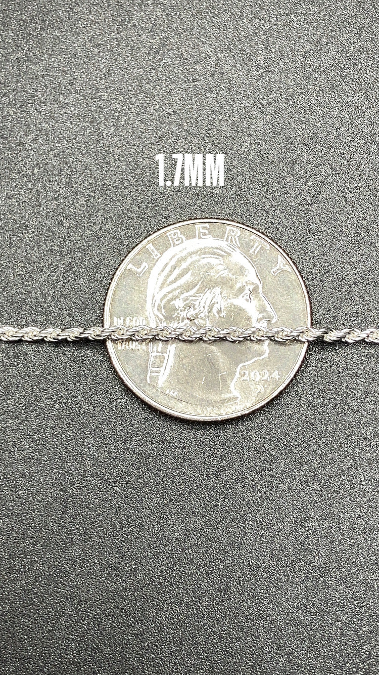 1.7MM .925 Sterling Silver Diamond Cut Rope Chain Made in Italy