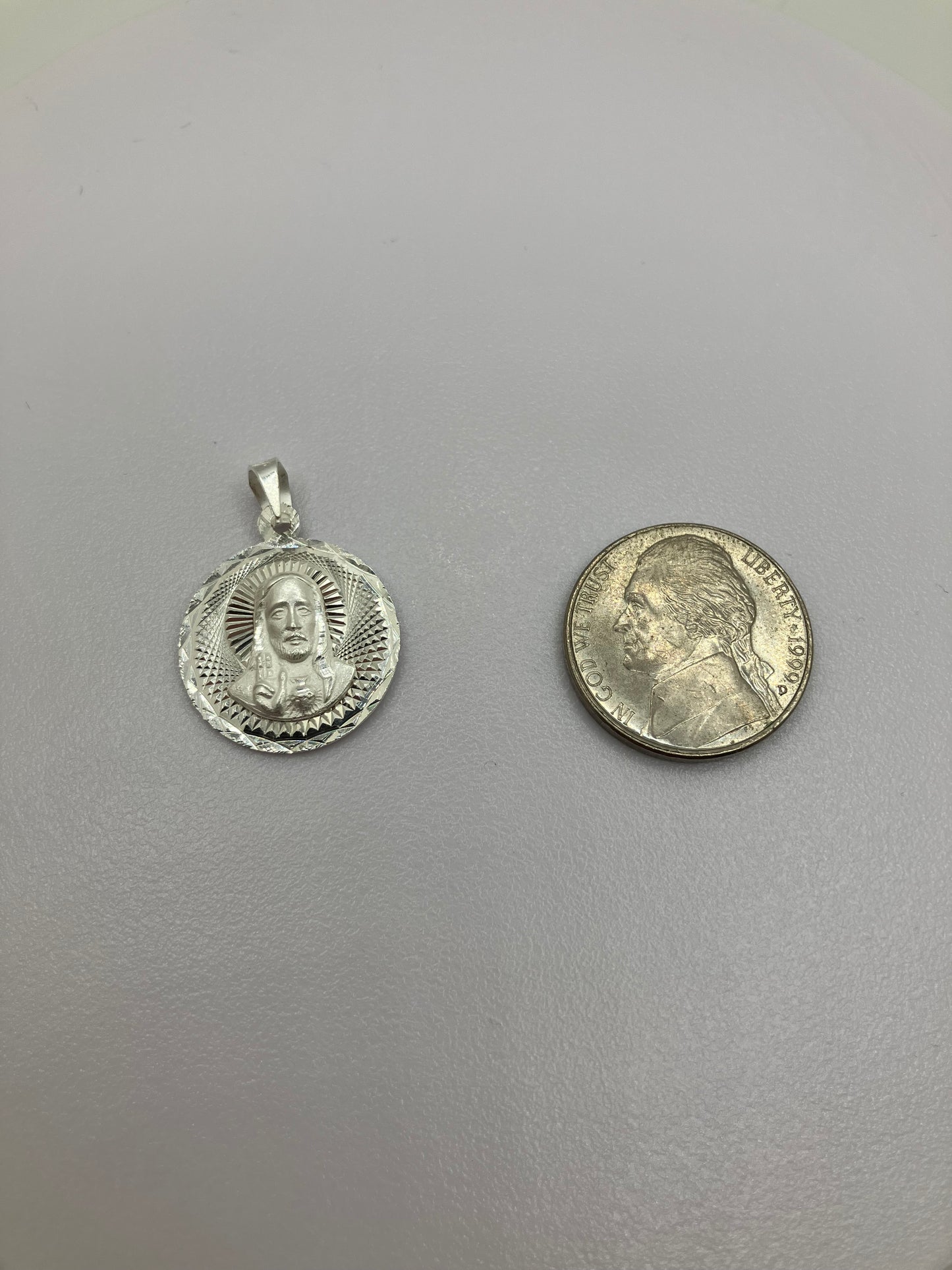 .925 Sterling Silver Diamond Cut Jesus Pendant