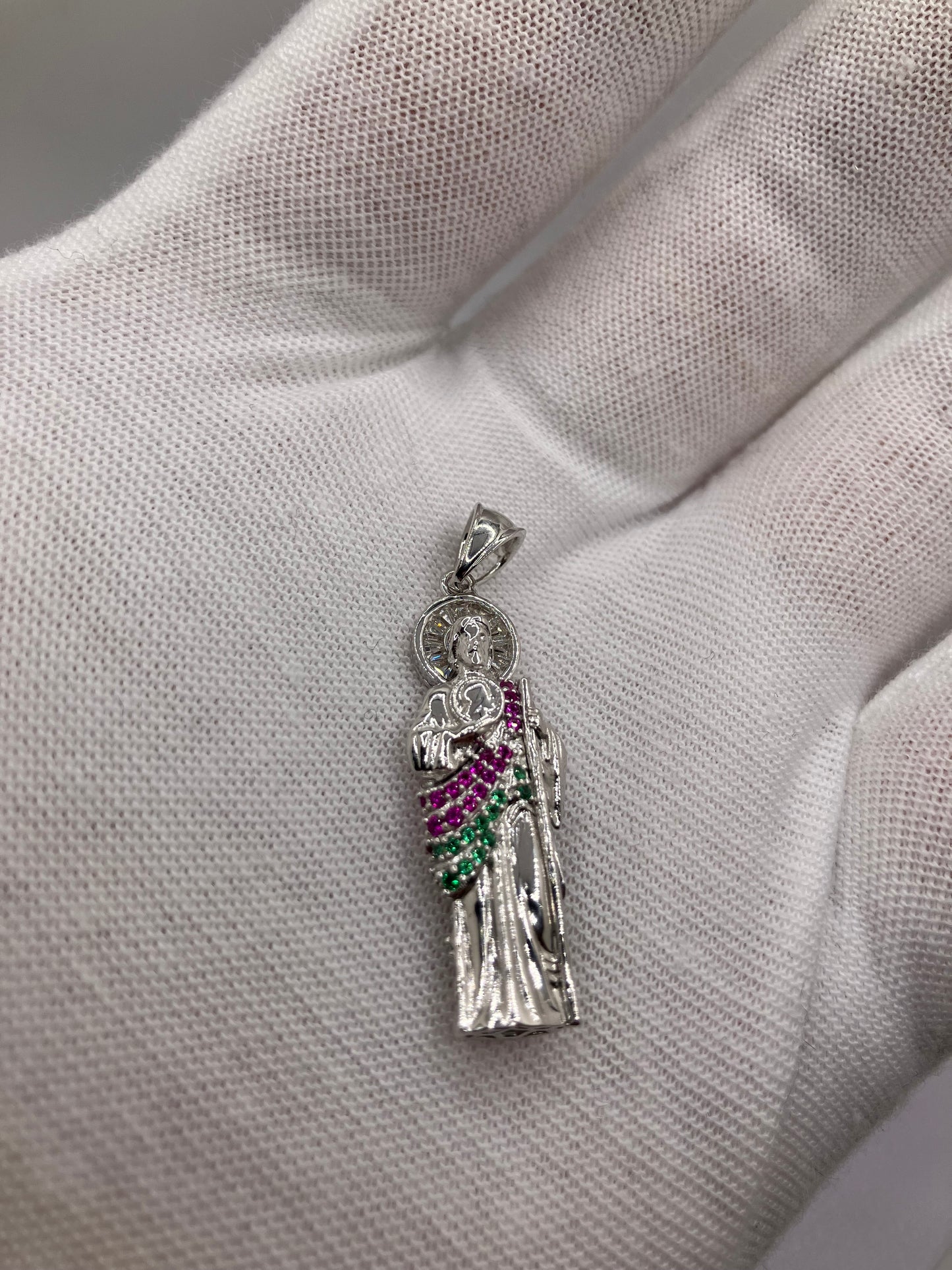 .925 Sterling Silver Multicolor CZ Saint Jude Pendant