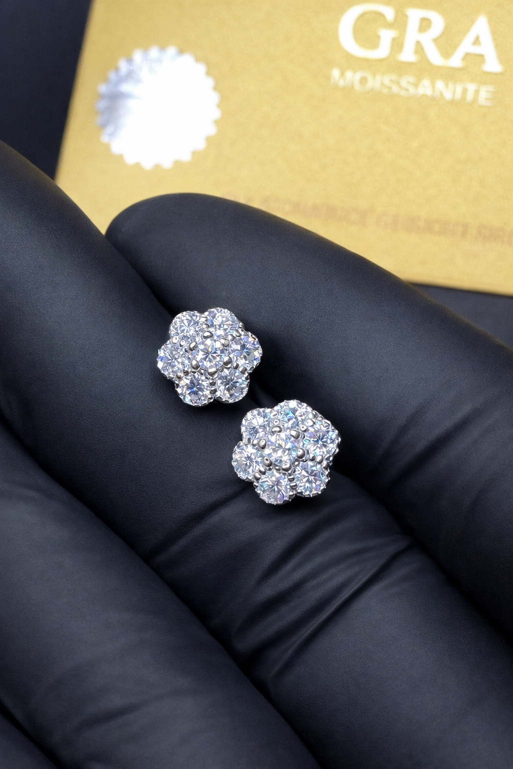 .925 Sterling Silver Moissanite Cluster Flower Stud Earrings 8.6mm 0.84ct D Grade