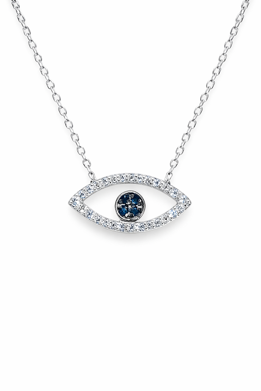 .925 Sterling Silver Evil Eye Necklace CZ Stones Multicolor Rhodium Plated