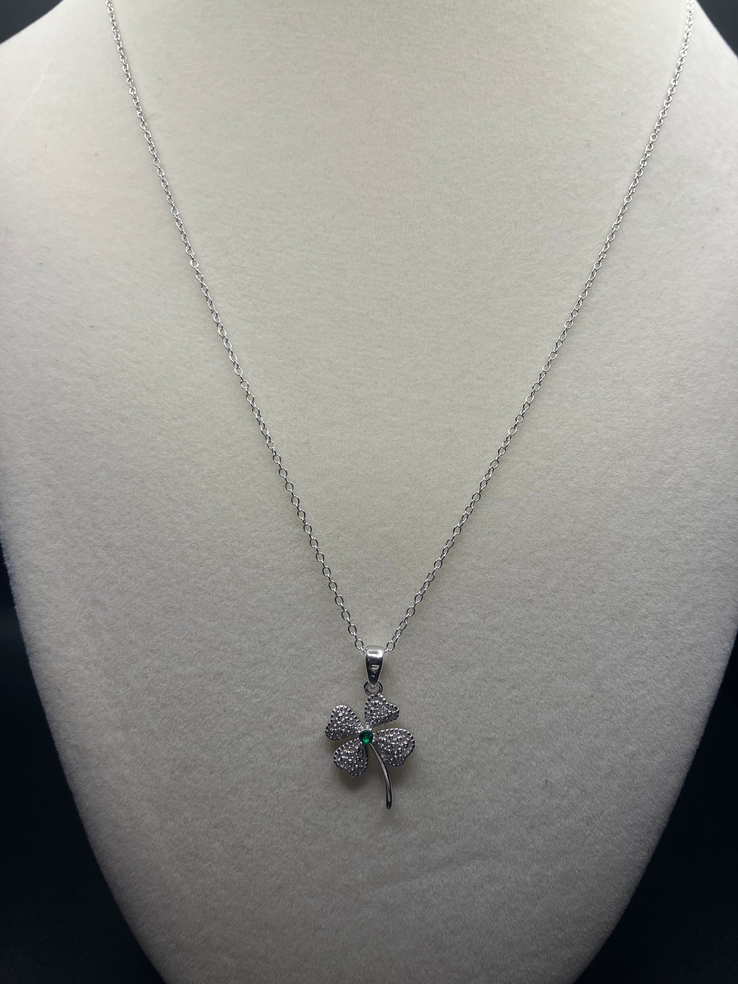 .925 Sterling Silver Lucky Clover Necklace CZ Stones Multicolor Rhodium Plated