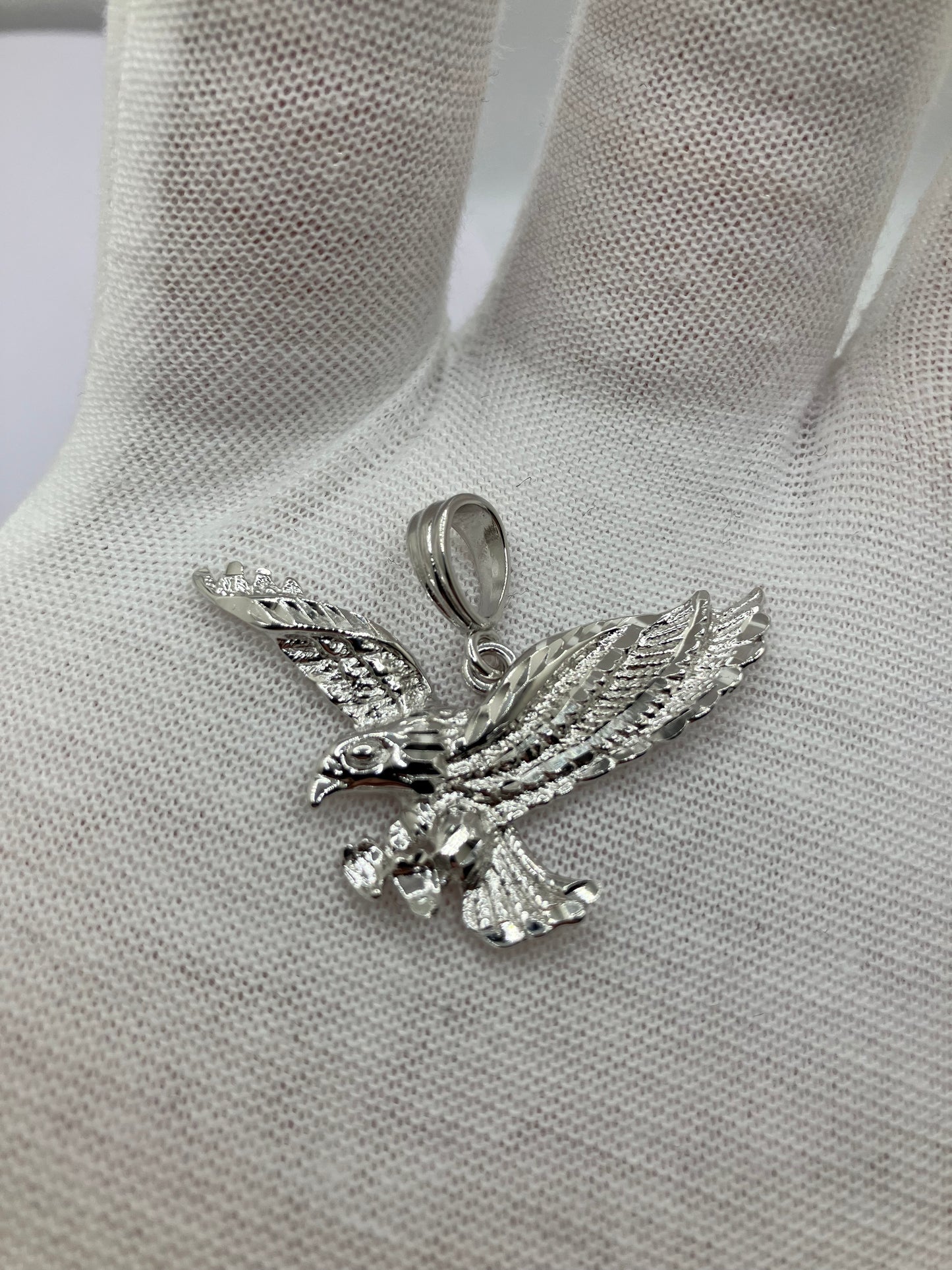 .925 Sterling Silver Diamond Cut Eagle Pendant