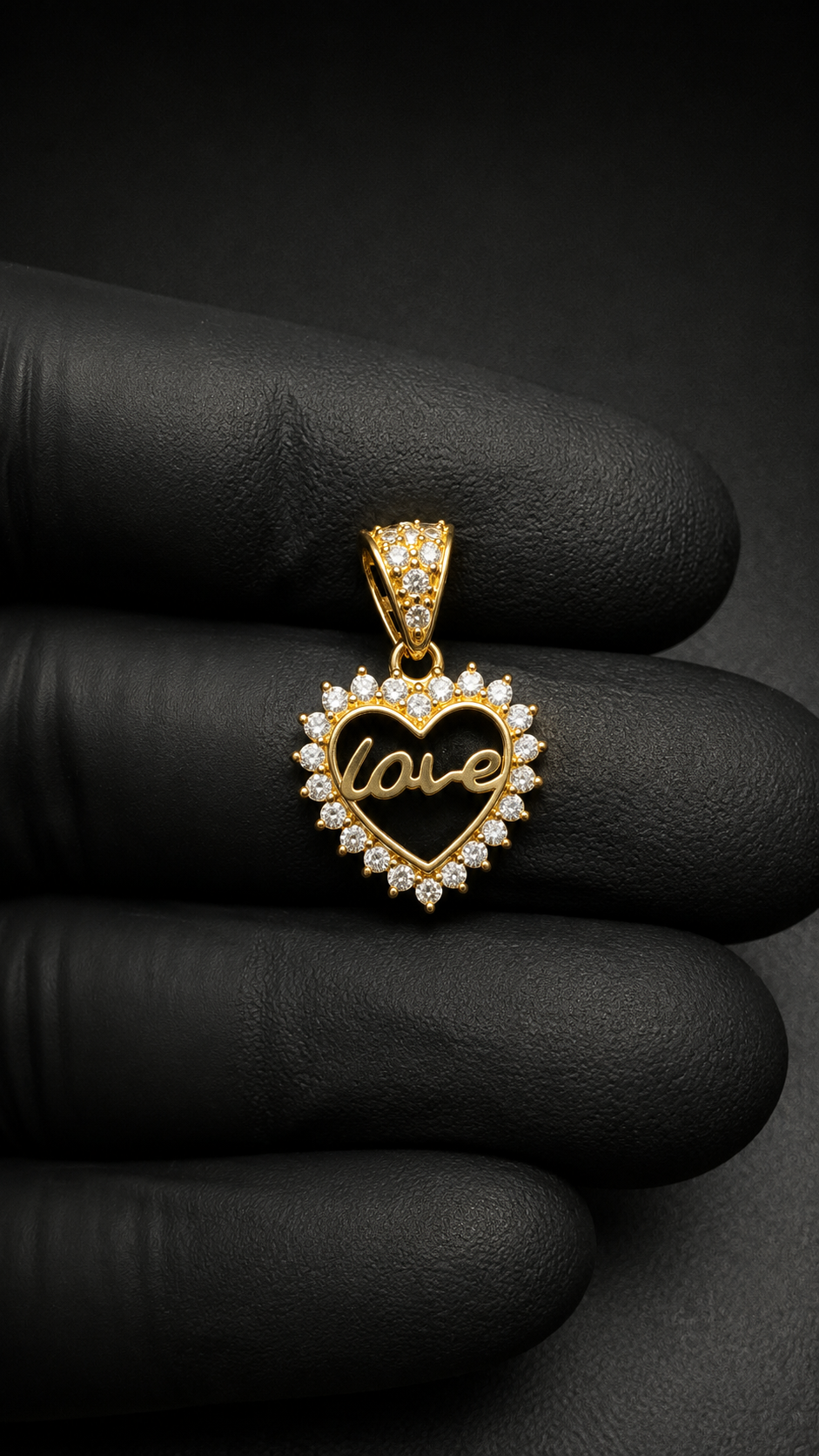 10K Yellow Gold Heart Love Pendant CZ Encrusted