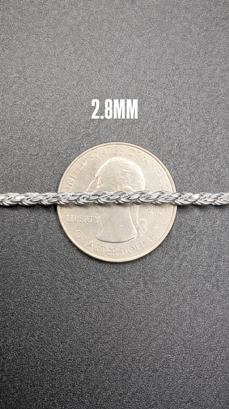 2.8MM .925 Sterling Silver Rope Chain High Polished Made In Italy