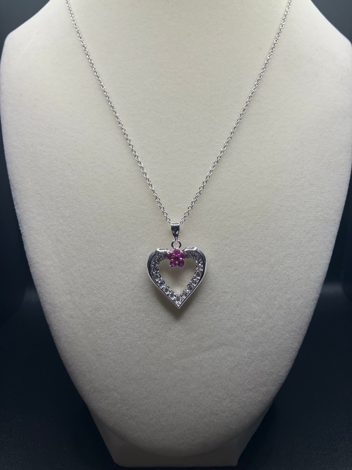 .925 Sterling Silver Open Heart With Flower CZ Stone Multicolor Rhodium Plated