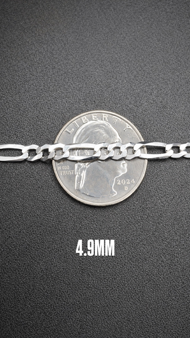 .925 Sterling Silver High Polished Diamond Cut Figaro 120 Bracelet 4.9MM