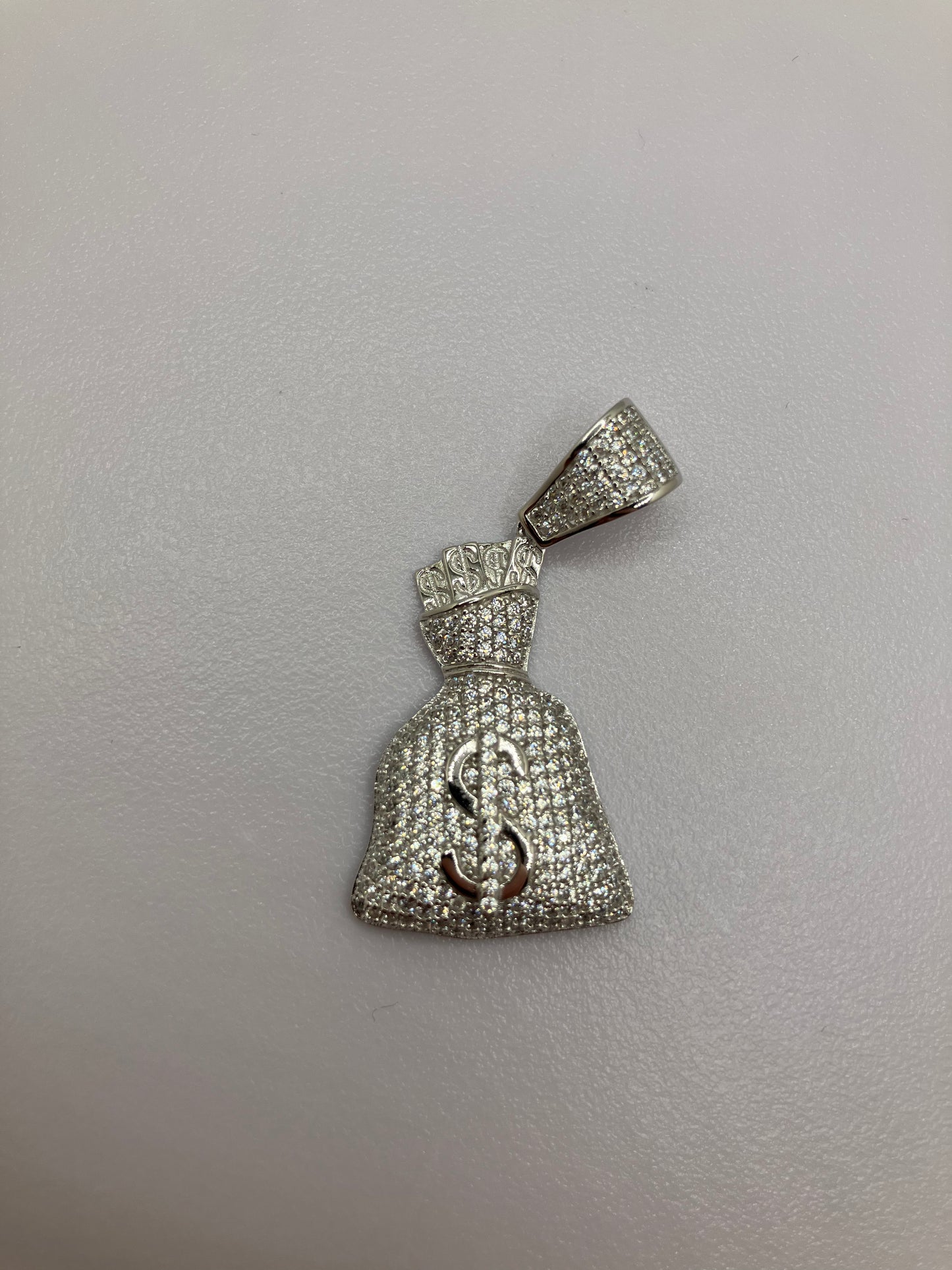 .925 Sterling Silver CZ Money Bag Pendant