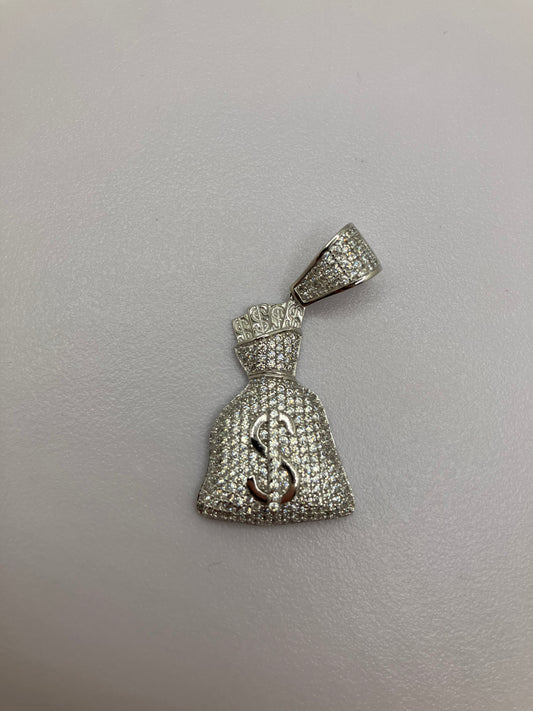 .925 Sterling Silver CZ Money Bag Pendant