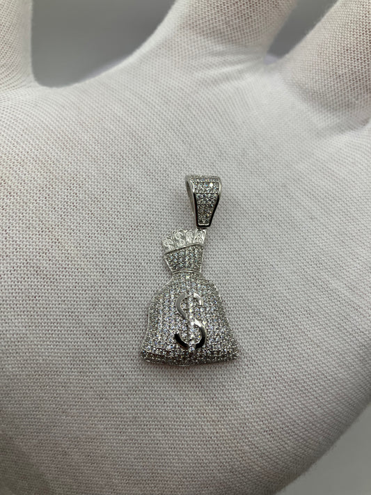 .925 Sterling Silver CZ Money Bag Pendant