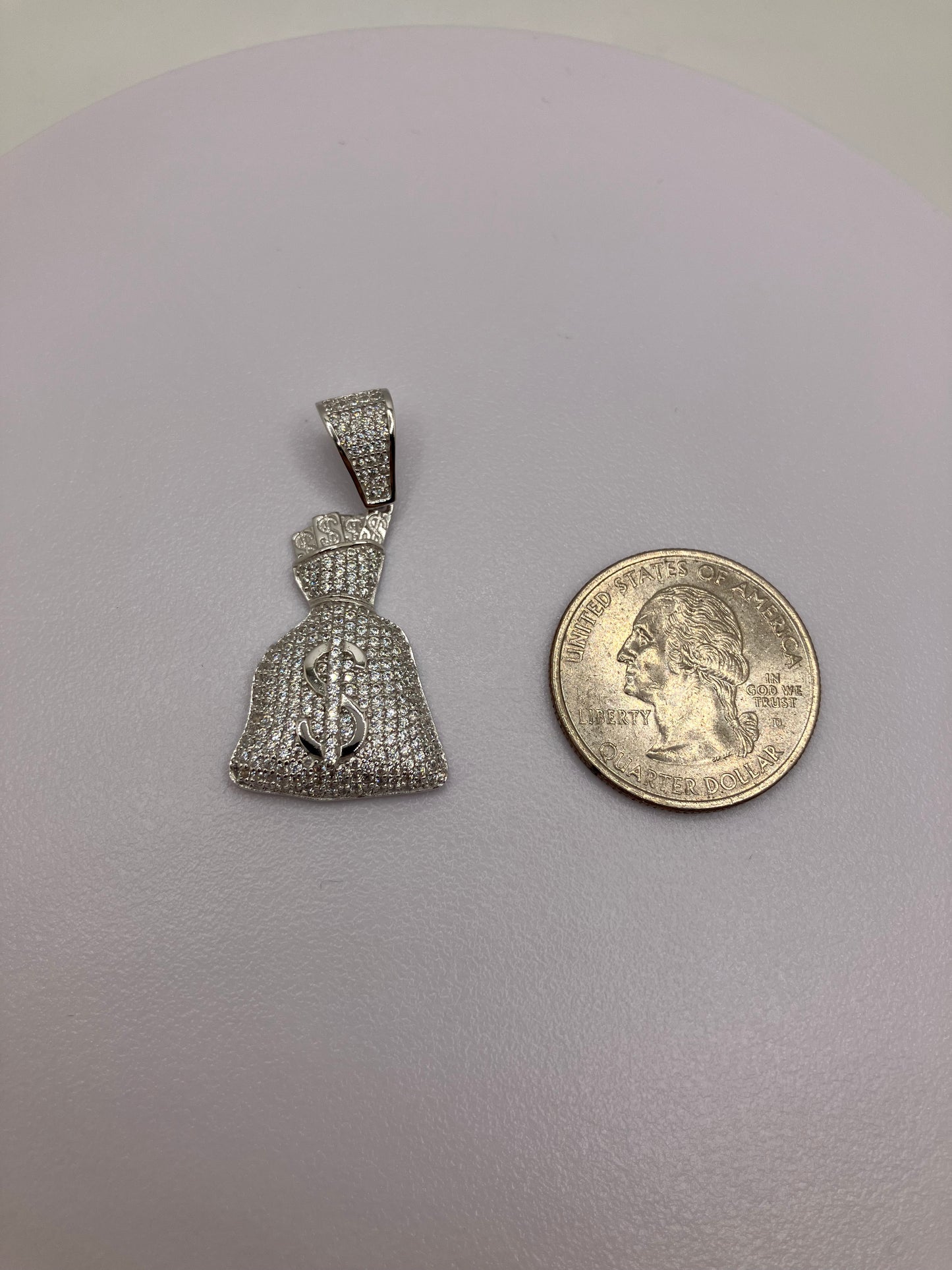 .925 Sterling Silver CZ Money Bag Pendant