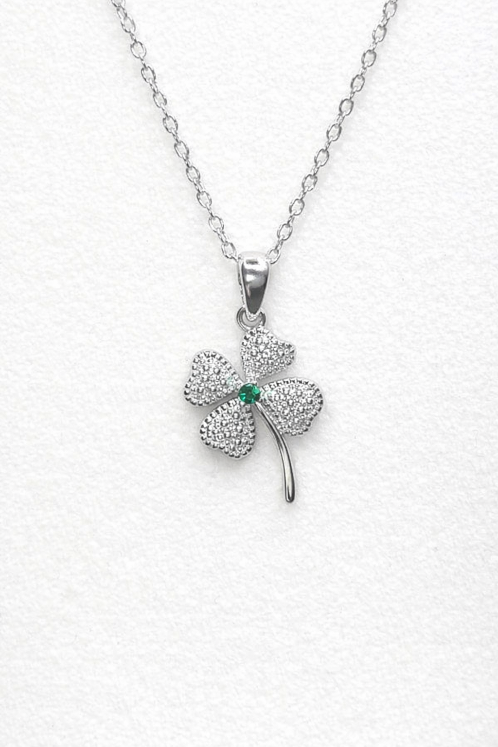 .925 Sterling Silver Lucky Clover Necklace CZ Stones Multicolor Rhodium Plated