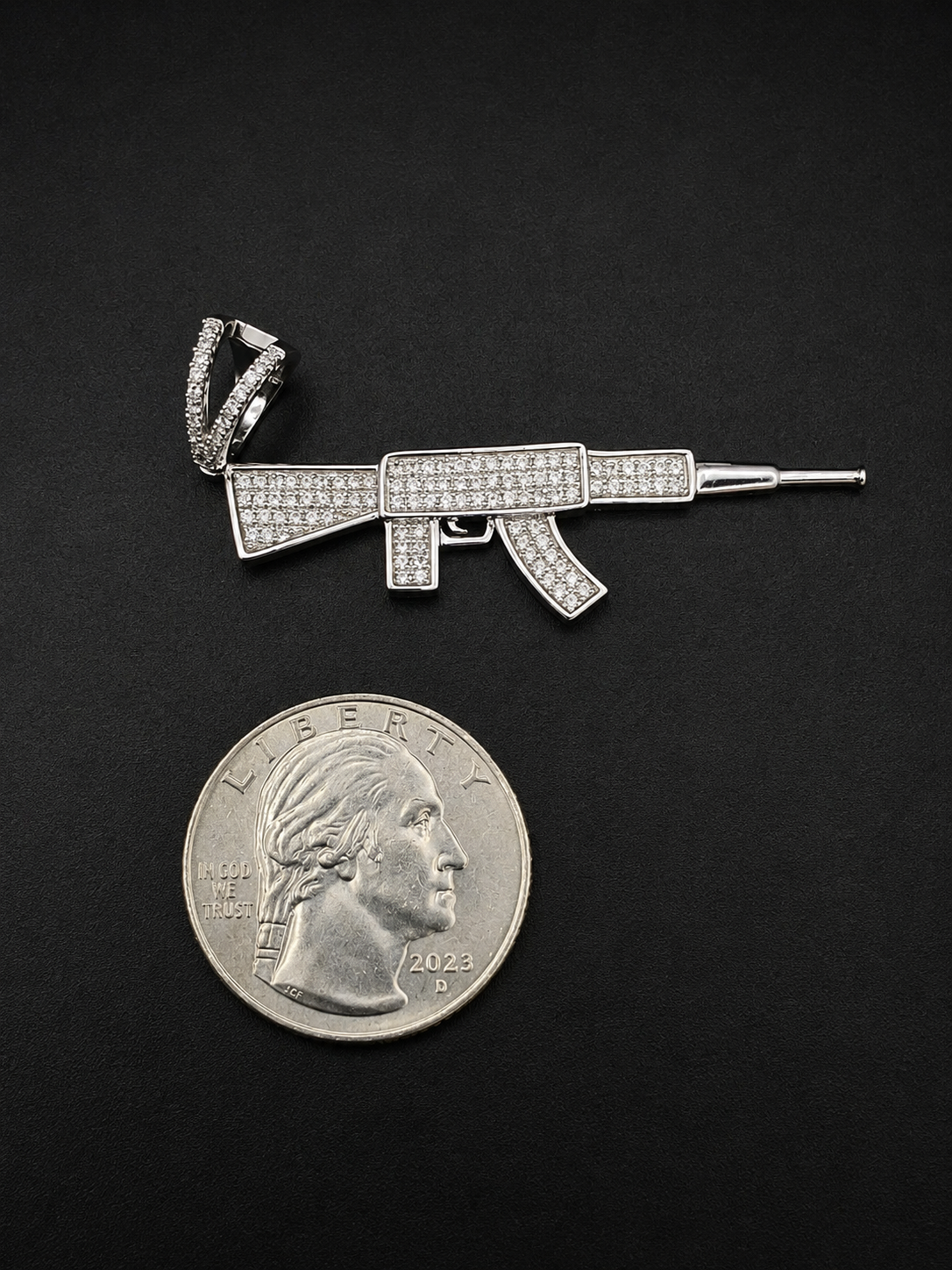 .925 Sterling Silver Iced Out CZ Rifle Pendant