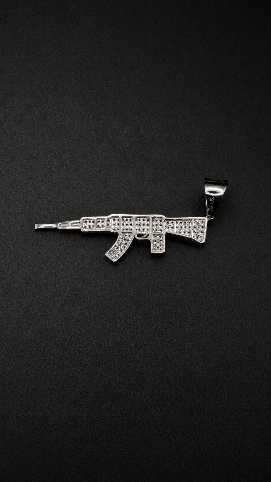 .925 Sterling Silver Iced Out CZ Rifle Pendant