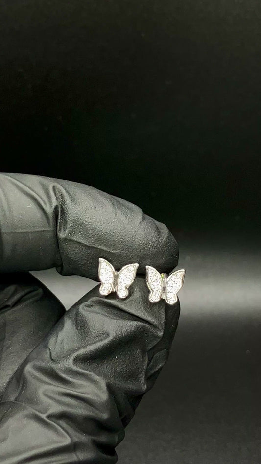 .925 Sterling Silver Rhodium Plated Butterfly CZ Stud Earrings