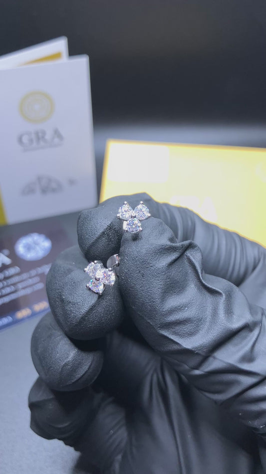 .925 Sterling Silver Moissanite Three Stone Flower 8.6mm Stud Earrings 0.6ct D Grade