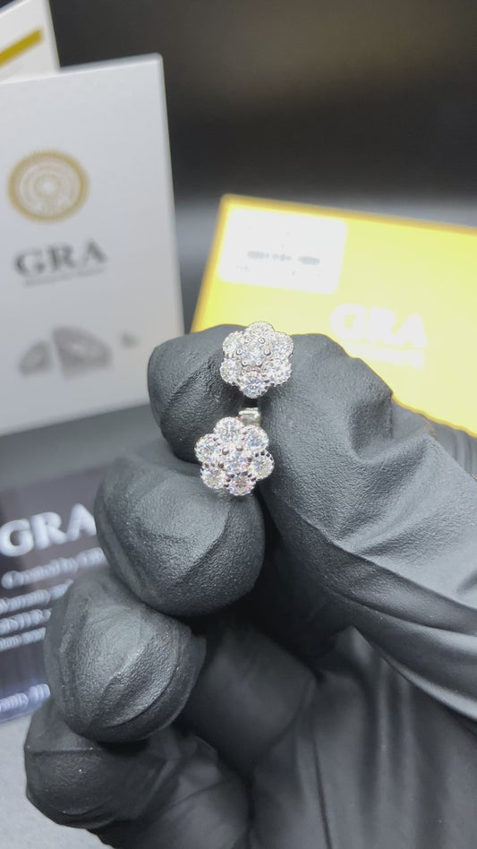 .925 Sterling Silver Moissanite Cluster Flower Stud Earrings 8.6mm 0.84ct D Grade