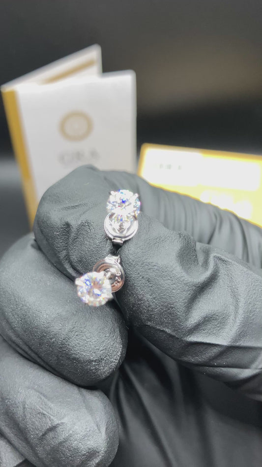 .925 Sterling Silver Moissanite Round Stone Stud 5mm Earrings 0.5ct D Grade
